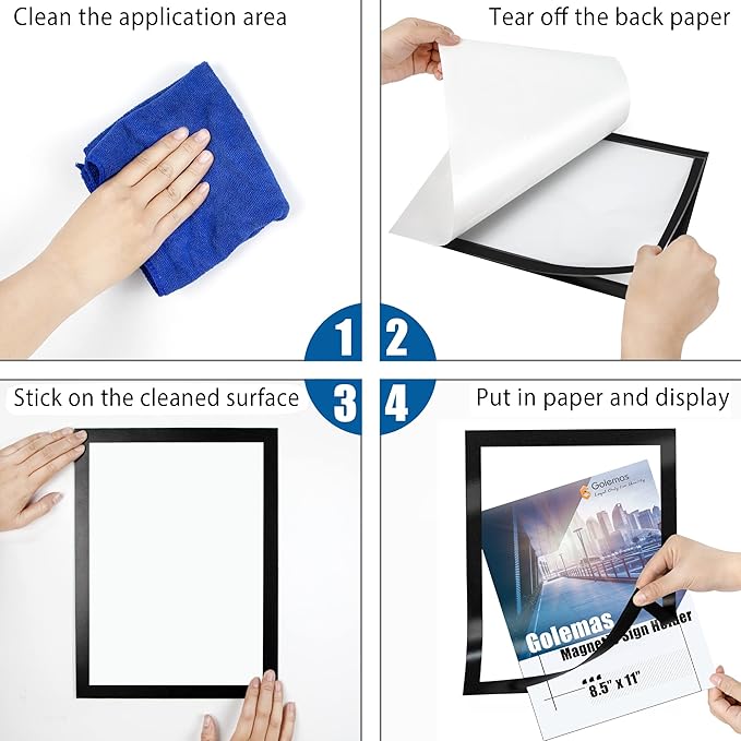 Magnetic Sign Holder, 8.5 x 11 Wall Mount Self Adhesive Document Display Frames, Double Sided Display for Glass Window (Black, 10pack)
