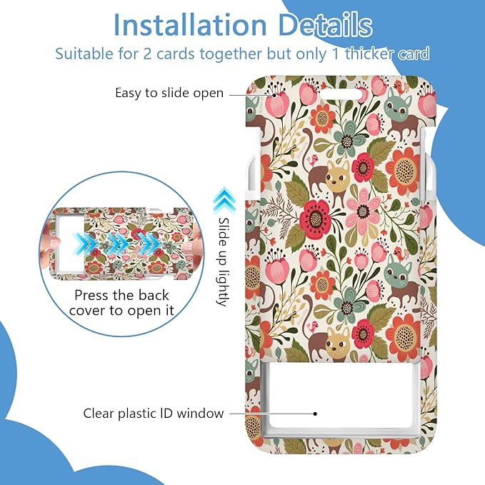 Flower cat Badge Holder Reel Lanyard,ID Card Badge Holder Retractable Name Tag Clips for Doctor Nurse Teacher Office Student