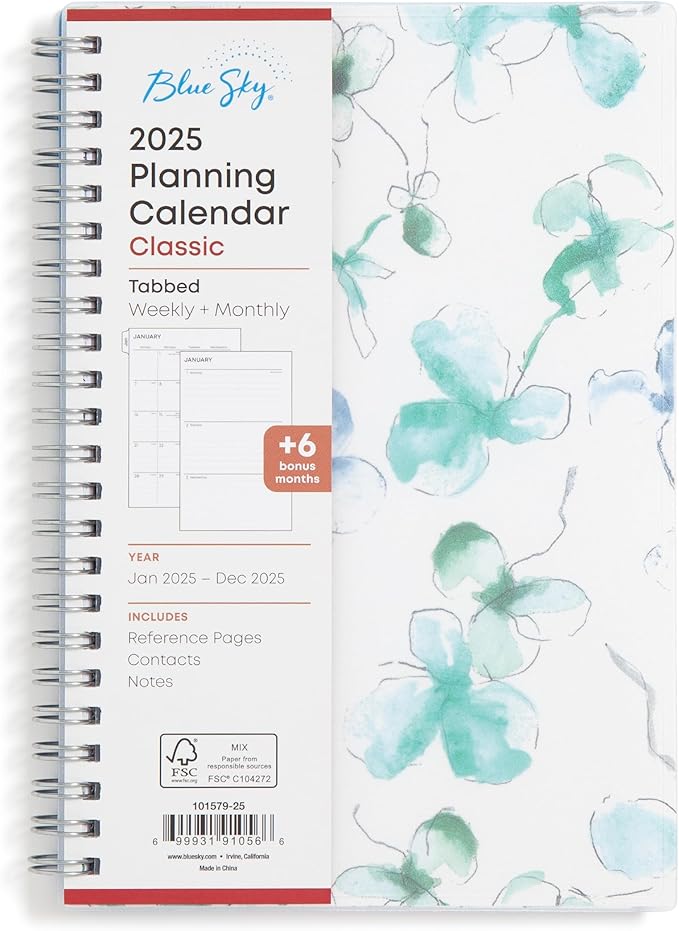 Blue Sky 2025 Weekly and Monthly Planner Calendar, January 2025 - December 2025, 5" x 8", Flexible Cover, Laminated Tabs, Wirebound, Lindley