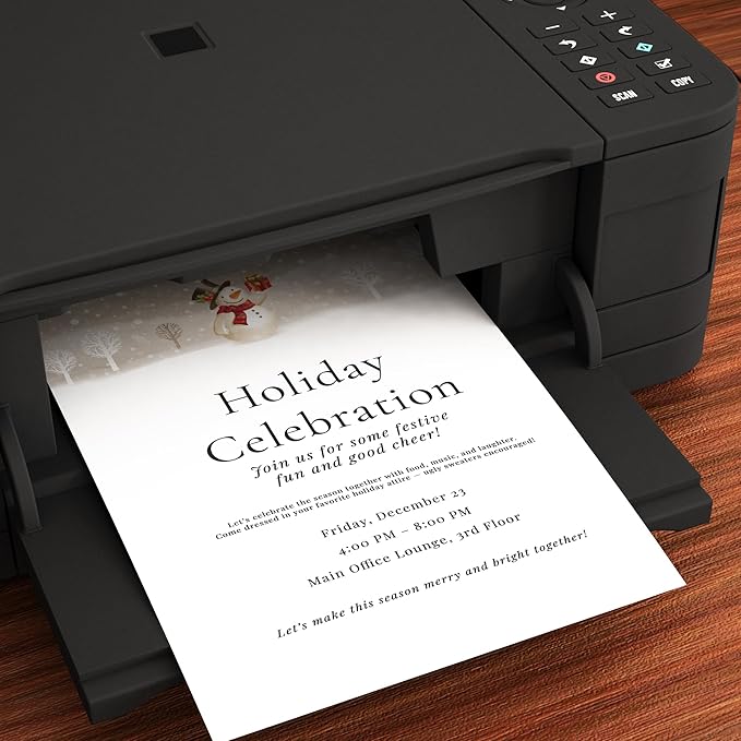 Snowman with Present Christmas Paper - 80 Sheets - Snowy Trees & Gift Design for Christmas Letters, Party Invitations & Seasonal Greetings - 8.5 x 11 - Works with Inkjet & Laser Printers