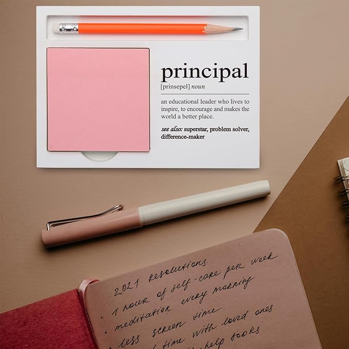 Principal Gifts for Women Men Inspirational Desk Organizer with Leadership Definition for Retirement, Back to School, Principal’s Day or Congratulations Desk White Note Pad Holder XBCT1