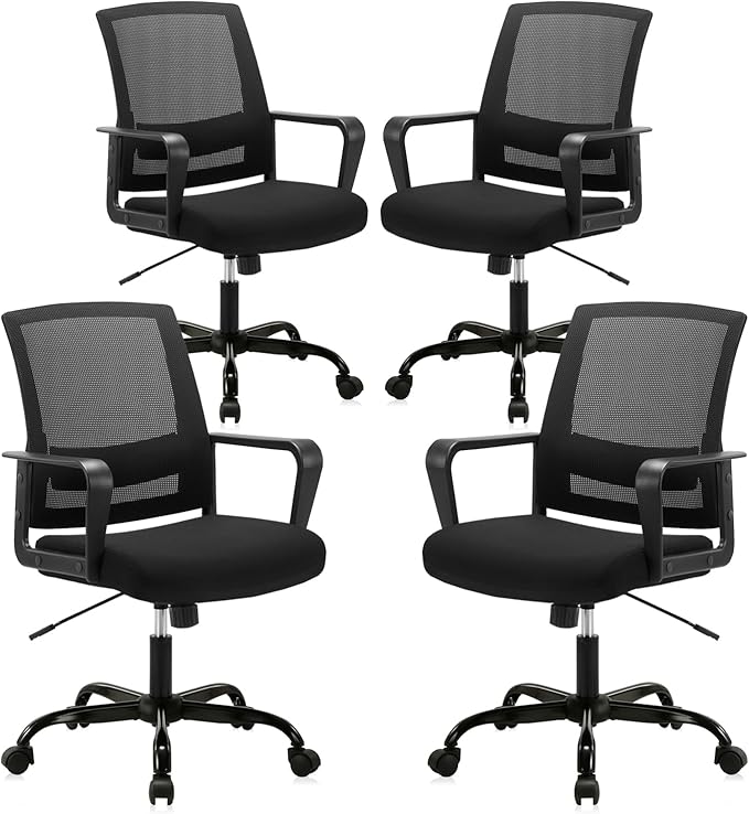 CLATINA Ergonomic Rolling Mesh Desk Chair with Executive Lumbar Support and Adjustable Swivel Design for Home Office Computer Black 4 Pack