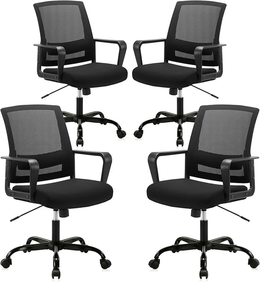 CLATINA Ergonomic Rolling Mesh Desk Chair with Executive Lumbar Support and Adjustable Swivel Design for Home Office Computer Black 4 Pack
