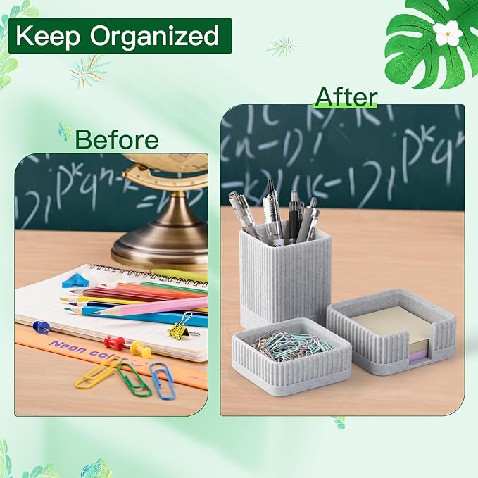 Aesthetic Desk Organizers and Accessories Set of 3 with Pen Holder,Paperclip Holder,Sticky Note Holder - Durable Plastic Pencil Holder for Office Women Men-Teacher Appreciation/Back-to-school Gift