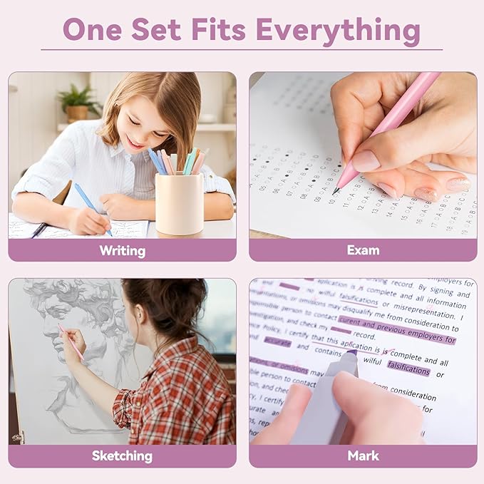 52 PCS Aesthetic School Supplies with Cute Pencil Case, Stationery Essentials with Pens Pencils and Pastel Highlighters Set,College Back to School Supplies for Teen Girls,Pastel Office Supplies-Purple