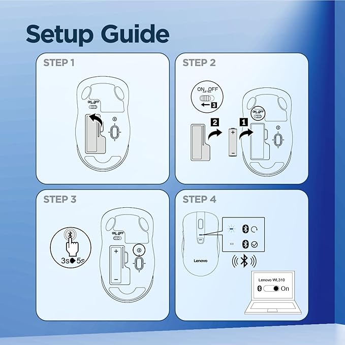 Lenovo WL310 Bluetooth Silent Mouse, Ergonomic, Adjustable DPI, Silent Clicks, Bluetooth 5.0, Portable for Windows, Mac, and Chromebook, Grey