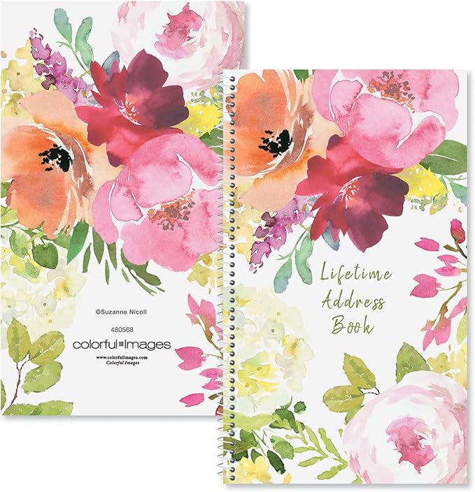 Current When Flowers Speak Address Book-94 Pages; Small 5" x 8-1/2" Size for Purse or Office,Spiral Bound Soft Cover Organizer for Contacts, Addresses,Email, & Phone Numbers + 50 Replacement Stickers