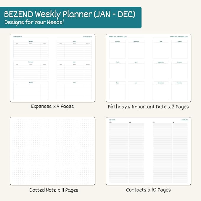 BEZEND Pocket Calendar 2026 Weekly and Monthly (Soft Spiral-4.25" x 6.75") Two Pages per Week Planner Runs Jan to Dec, Pen Holder, Card Slots & Refillable Vegan Leather Softcover - Evergreen