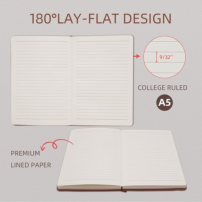 Lined Notebook Journal for Women Men 320 Pages A5 Hardcover Leather with Pen Holder College Ruled Journals for Work Note Taking Travel School Brown