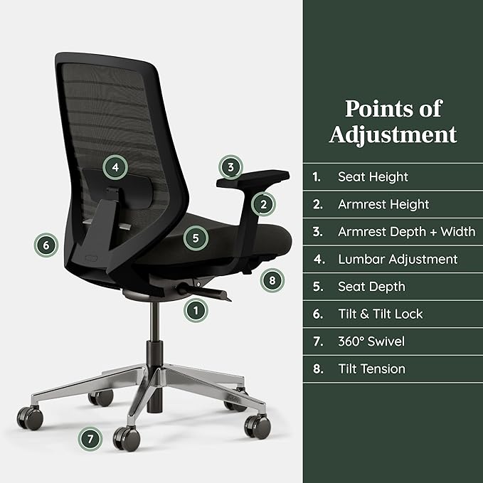 Branch Ergonomic Chair - A Versatile Desk Chair with Adjustable Lumbar Support, Breathable Mesh Backrest, and Smooth Wheels - Experience Optimal Comfort and Support - All Black