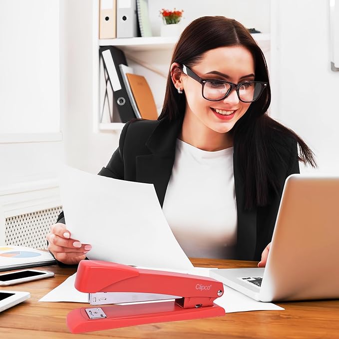 Clipco Stapler with 2000 Staples Full Desk Size Red (12-Pack)