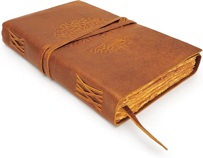 LUXEORIA Tree Of Life Leather Journal for Women and Men, Handcrafted Leather Journal for Writing Womens, Sketchbook, Travel Diary with Unlined Deckle Paper, Tan 8x13