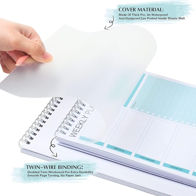 3PC Weekly Planner Notepad,Spiral To Do List Undated Planning Pad, Weekly Organizer for Students, Weekly Agenda for Work & Daily Life, 52 Sheets, 6.5 x 9.8 in (Green)