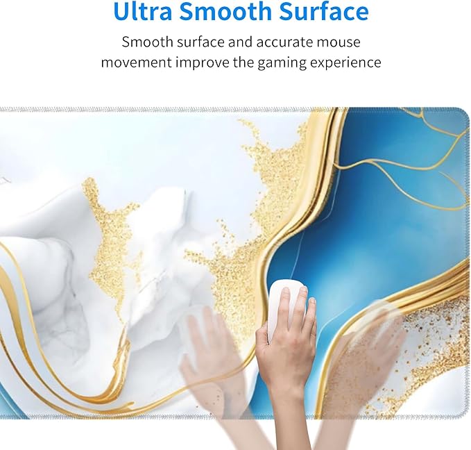 Swirl of Blue Gold Marble Extended Big Mouse Pad Large,XL Gaming Mouse Pad Desk Pad,31.5x11.8inch Long Computer Keyboard Mouse Mat Mousepad with 3mm Non-Slip Base for Home Office Work