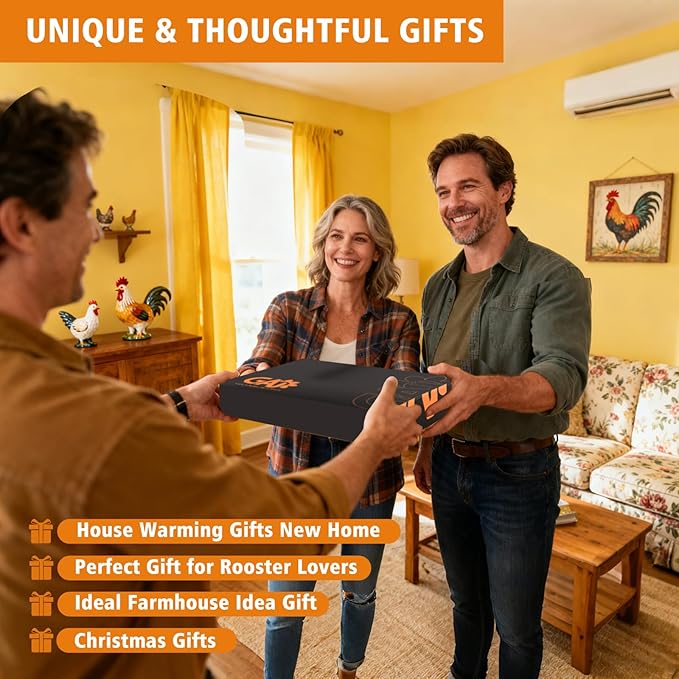 Rooster Paper Towel Holder Countertop, 3D Modern Chicken Farmhouse Kitchen Counter Decor, Cute Rooster Wooden Stand for Bathroom & Home Indoor Table Accessories, Gift for Women, Housewarming Gifts