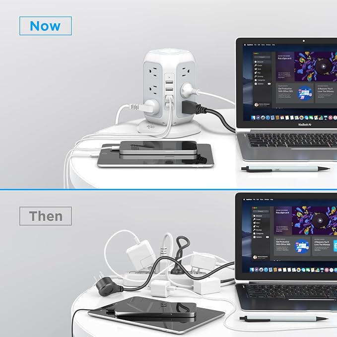 Power Strip Tower with USB Ports-AiJoy Surge Protector with 12 AC Outlet and 4 USB Ports, 10 Feet Extension Cord, USB Charging Station with Overload Protection, Office Desk Supplies, Dorm Essentials