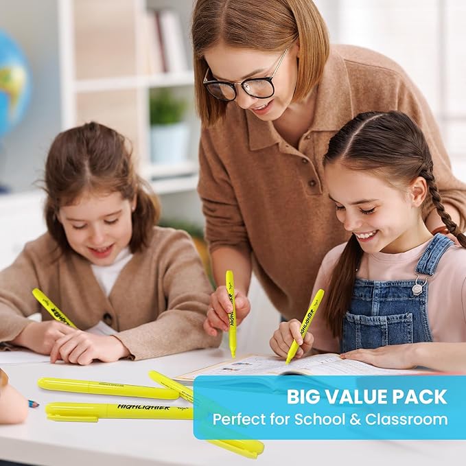 Taja 96 Pack Yellow Highlighters Bulk, Chisel Tip Highlighters Markers Set with No Bleed Ink, Perfect for School & Office Supplies