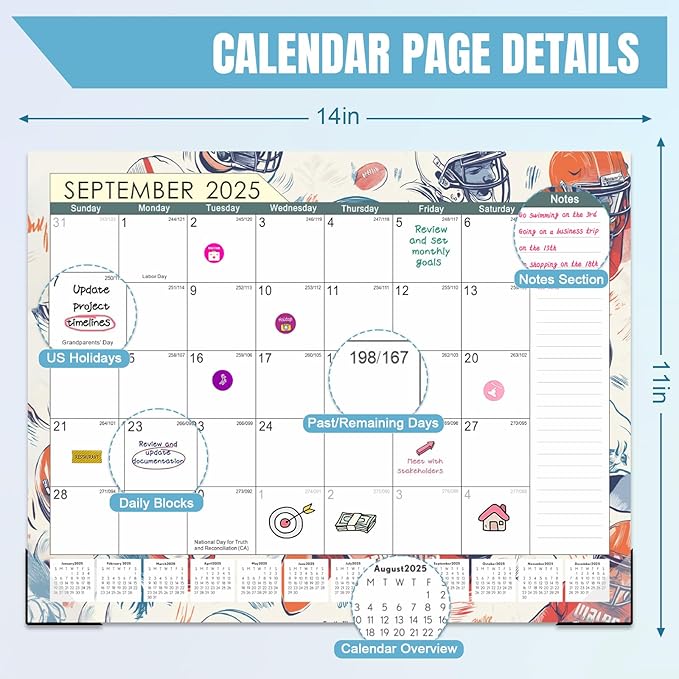 Gannyfer Desk Calendar 2025-2026, 18 Months Fridge Calendar - Large 14" x 11" Desktop/Wall Monthly Calendar, July 2025 - Dec 2026, Personal Planner for Home, School, Office(3 Stickers)