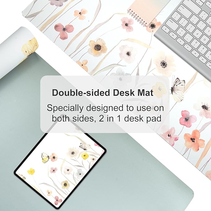 Colorful Star Large Mouse Pad, Watercolor Floral Desk Mat Office Supplies, Waterproof PU Leather Gaming Mousepad for Women Girls, Butterflies Desk Pad Home Office Décor Accessories 31.5" x 15.7"