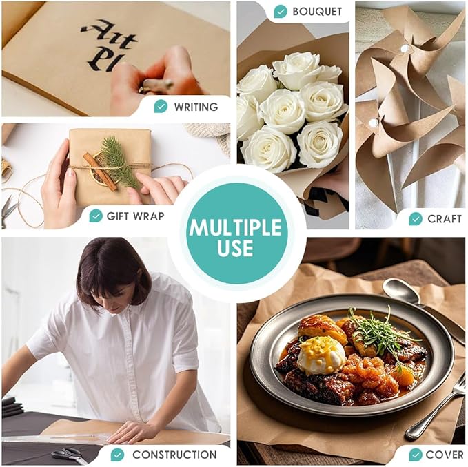 PerkHomy 36" x 2,400" (200') Brown Kraft Paper Roll for Craft Bulletin Board Paper Art Table Covering Crafting Gift Wrapping Bouquet Packing Parcel 70GSM 50LB (Brown, 36" x 200')