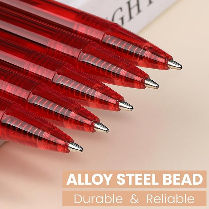 Red Pens Bluk | 30 Pack Durawrite Retractable Ballpoint Smooth Writing | Ball Point Click Pens Red Ink 1.0mm with Clear & Vivid Lines for Servers School Office Supplies, Lapiceros