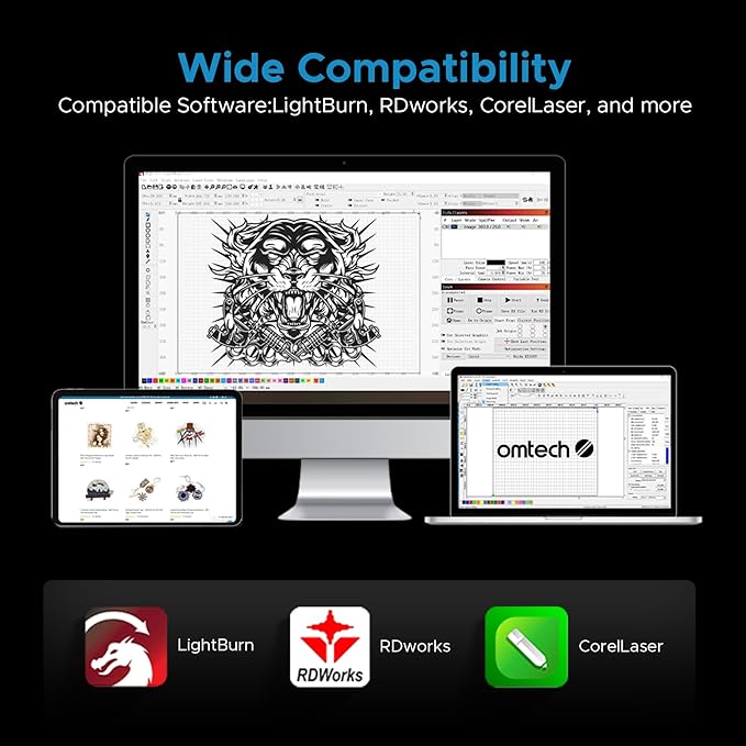 OMTech Pronto 130W CO2 Laser Engraver & Cutter – 51"x35" Workspace, 1,000mm/s Speed, Autofocus, 2-Way Pass, Air Assist, for Wood, Acrylic & More