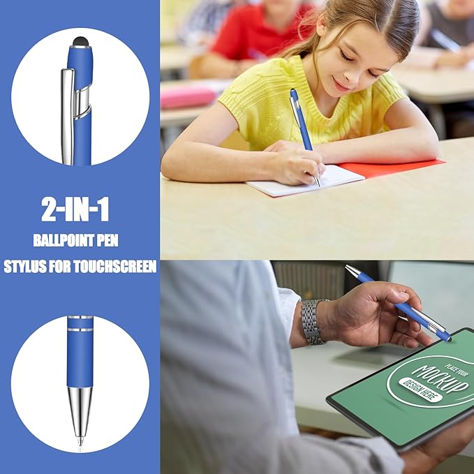 24 Pcs Blue Ink Ballpoint Pen with Stylus Tip 2 in 1 Ballpoint Pen 1.0 mm Blue Ink Metal Stylus Pen for Touch Screens Coworkers, Family, Colleagues, Office (Treasure Navy)