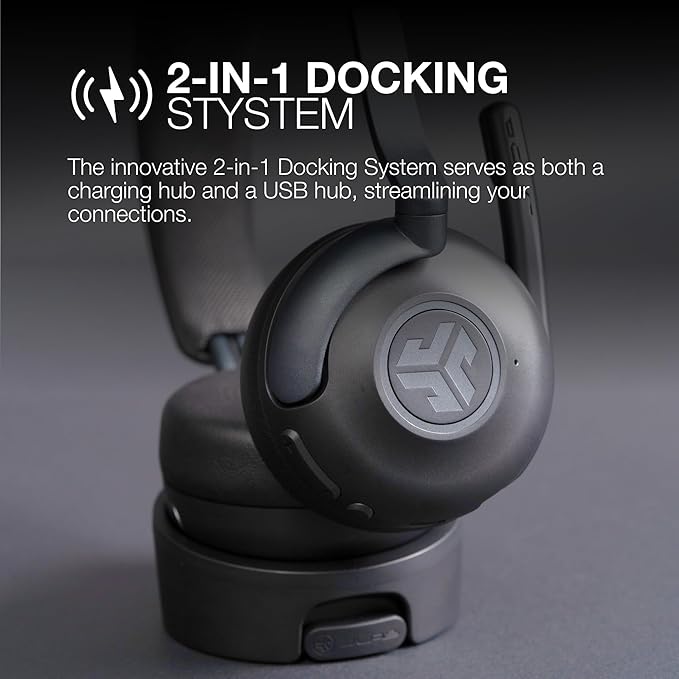 JLab Epic Work Wireless Headset with Microphone, Smart Active Noise Cancellation, Charging Hub, 90+ Playtime, Quick Mute, Bluetooth Headphones, Multipoint Connect, PC, Laptop, Mobile, (1 Pack)