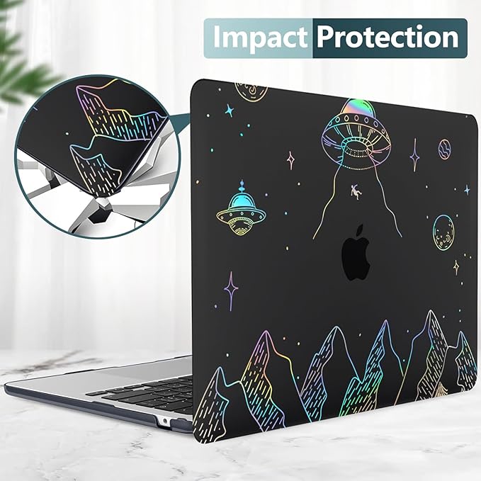 KEROM Clear Black Case for MacBook Air 13 inch 2021-2018 M1 A2337 A2179 A1932, Plastic Hard Shell Case & Keyboard Cover for MacBook Air 13.3 inch, Planet