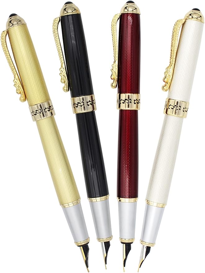 Gullor Fountain Pen with Ink Converter, Golden Dragon Clip, Executive Pen for Smooth Writing, Fine Nib, Gold