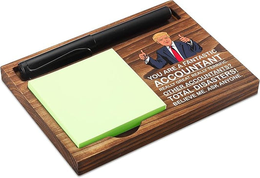 Accountant Sticky Note Holder Wooden Notepad & Pen Holder 6.5" x 4.7" Sticky Note Pad Holder Dispenser for Desk Accountant Work Appreciation Gifts, NPA240