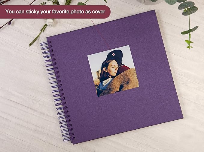 potricher 12 x 12 Inch Large Inch DIY Scrapbook Photo Album 80 Pages Thick Kraft Blank Purple Paper Memory Book for Wedding and Anniversary Family (Purple, 12 Inch)
