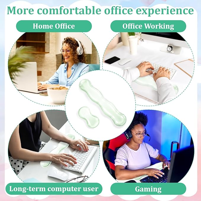 Clear Gel Wrist Rest for Keyboard Silicone Ergonomic Anti Slip Mouse Pad Computer Wrist Rest Support for Keyboard Relieve Office Typing or Gaming Wrists Pain, Light Green