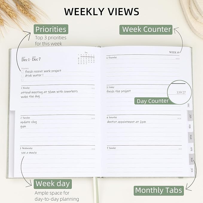 2025-2026 Planner - Weekly and Monthly Planner, July 2025 - June 2026, Linen Hardcover, 2025-2026 Calendar Planner Book with Tabs, Aesthetic, Perfect for Office Home School Supplies (Sage, A5)