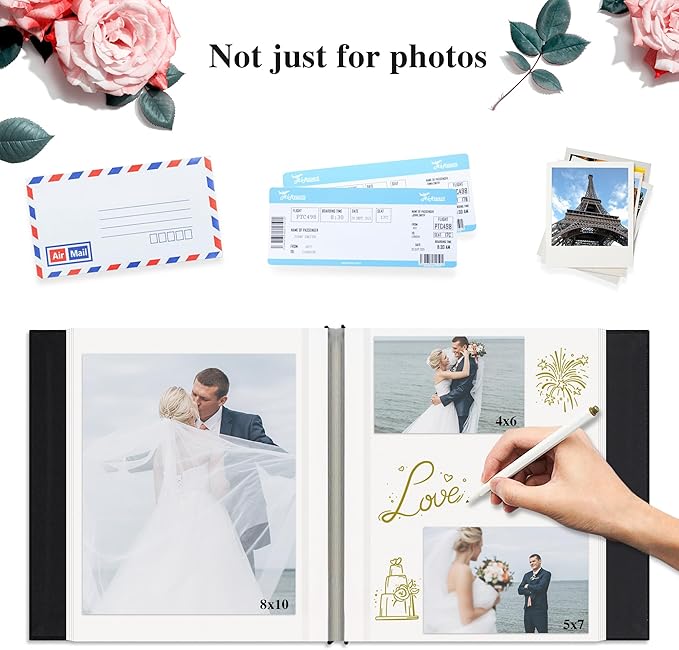 Self Adhesive Photo Album, Black Scrapbook Album with DIY 60 Blank Pages, Wedding Photo Album with A Metallic Pen for 4x6 5x7 2x3 Pictures, 10.6"x11"