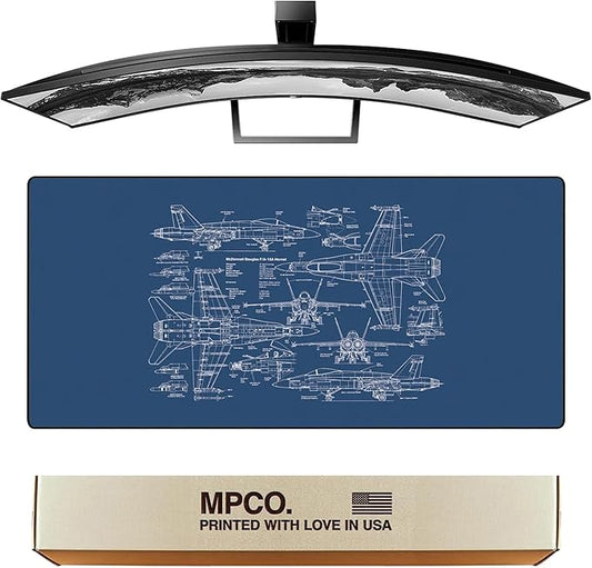 MPCO. Blueprints Large Gaming Desk Pad - 36" x 17" Aeroglyde Fabric Browning 1911 – White Desk Mats - Non-Slip, Washable, Smooth Glide for Precision Gaming & Work