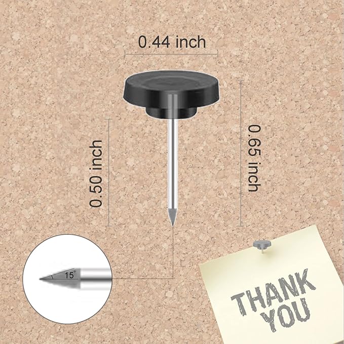 Black Push Pins for Cork Board,Flat Thumb Tacks for Wall Hangings,120 Pcs Flat Head Push Pins for Bulletin Board Plastic Thumb Tacks Steel Point in Reusable Box