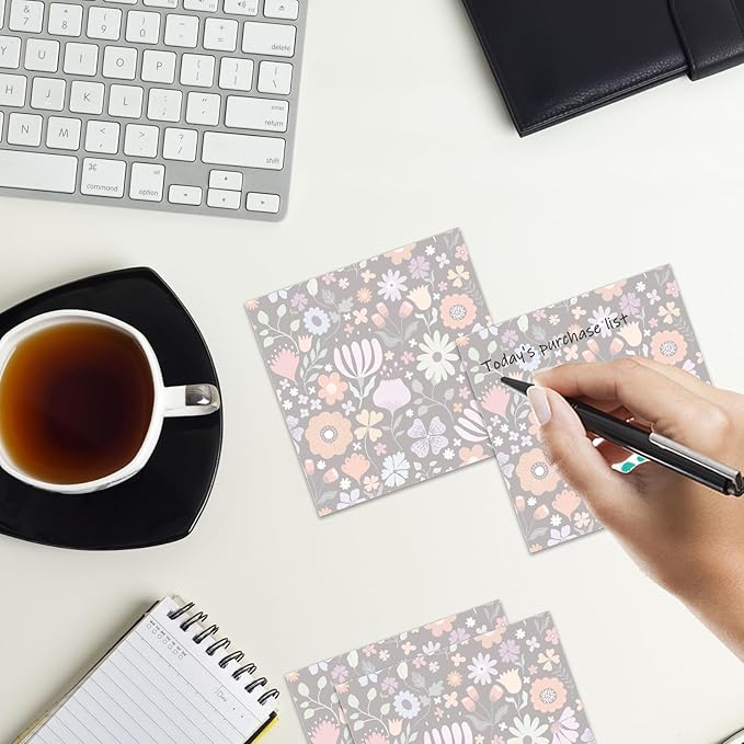 Sticky Notes 3x3 Inches, 2 Pads Cute Colorful Self-Stick Note Pads, Easy to Post for Home, Office and Daily Life Organization Cute Colorful Floral