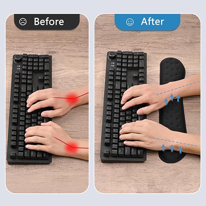 VANKEY Keyboard Wrist Rest, Memory Foam Keyboard Wrist Pad, Ergonomic Wrist Support for Keyboard, Comfortable Typing - Anti-Slip - Full Sized - Computer Desk Accessories, Black