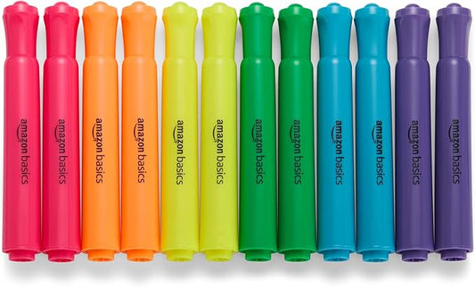 Amazon Basics Highlighters 12 Pack, Assorted Colors, Chisel Tip,Bible Highlighter,Office and School Supplies