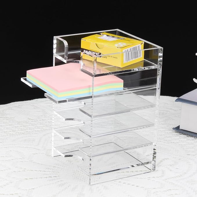 Acrylic Sticky Note Holder 6-Tiers, Adjustable Sticky Note Organizer for Desk Colorful, Desktop Multiple Self Stick Note Pad Holder for Office Home School Desk Accessories Stationery Supplies