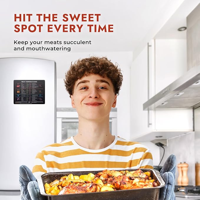 Levain & Co Meat Temperature Magnet - Beef, Poultry, Fish & Pork Cooking Chart - Horizontal - Meat Temp Magnet Kitchen Tools Cooking Gadgets - Fridge Accessories