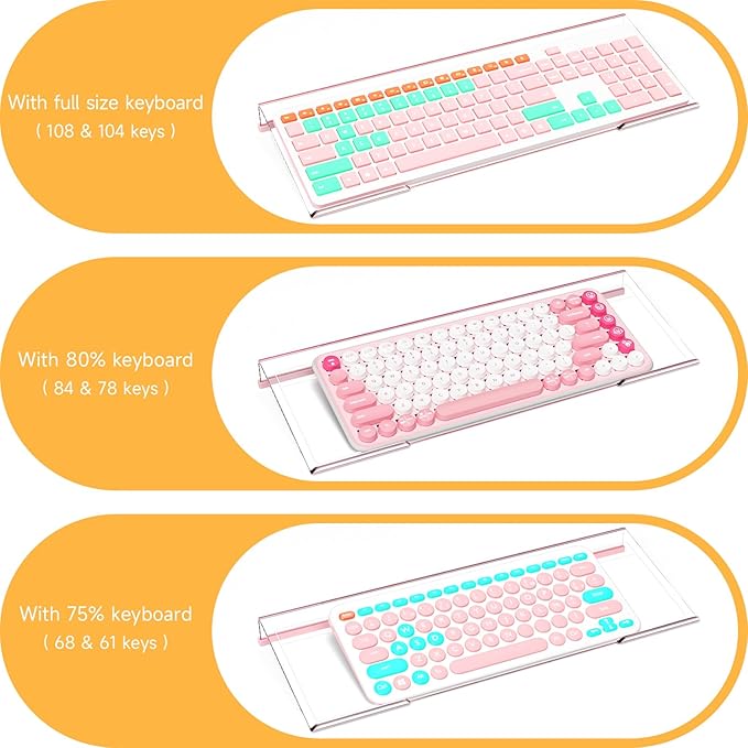 Ergonomic Computer Keyboard Stand - 17 Inch Clear Acrylic Keyboard Riser for Desk Tilted Keyboard Holder Tray with Memo Board & Pink Non-Slip Strip for Home Office Easy Typing & Working