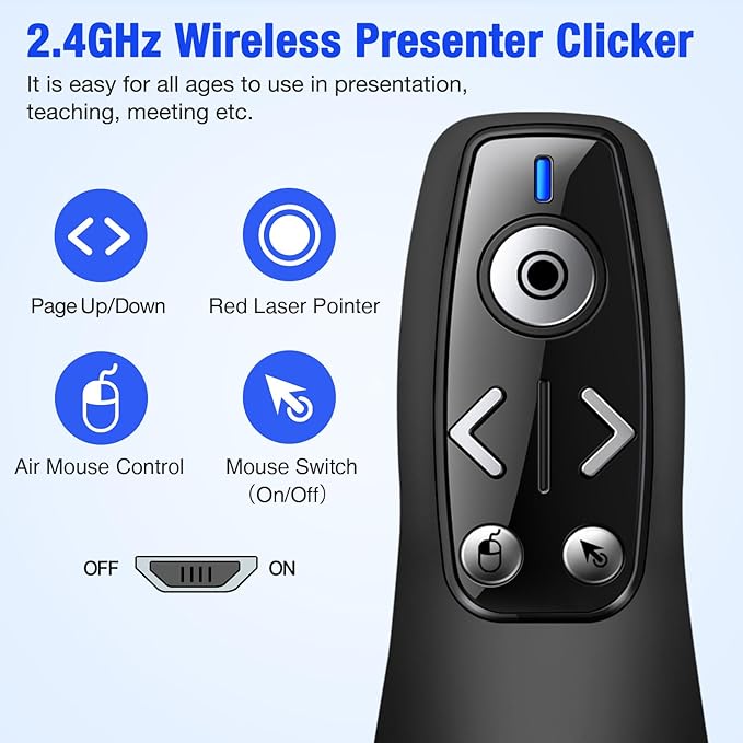USB Type C Presentation Clicker with Red Light,Wireless Presenter Remote 2.4GHz Pointer for Powerpoint Presentations -Air Mouse Volume Control,Classroom Slide Clicker for MAC Computer Laptop PC