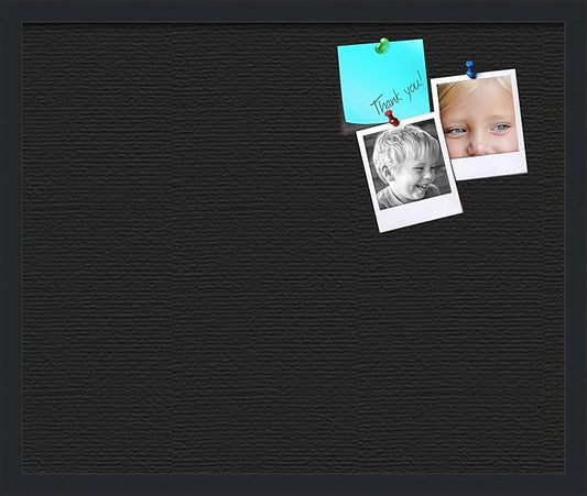 PinPix 24x20 Inch Cork Bulletin Board. This Decorative Framed Pin Board Comes with Solid Black Design and a Satin Black Frame. Ideal for Home Office Decor or Message Board (PinPix-622)