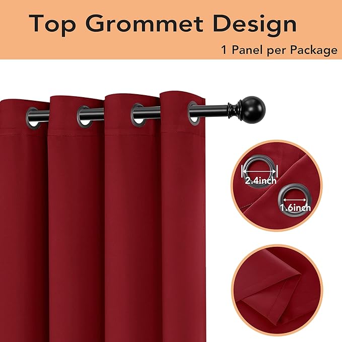 BONZER Wide Room Divider Blackout Curtain Total Privacy Wall Room Darkening Grommet Curtains for Shared Room, 96L x 70W Inch (8L x 5.8W ft), 1 Panel, Red