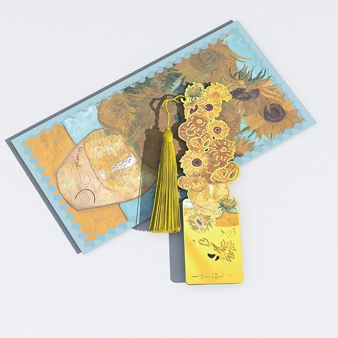 Metal Bookmarks, 4 Pack Floral Design with Tassels, 4.5 x 1.1 inches, Yellow Vintage Art Book Accessories Bookmark for Readers