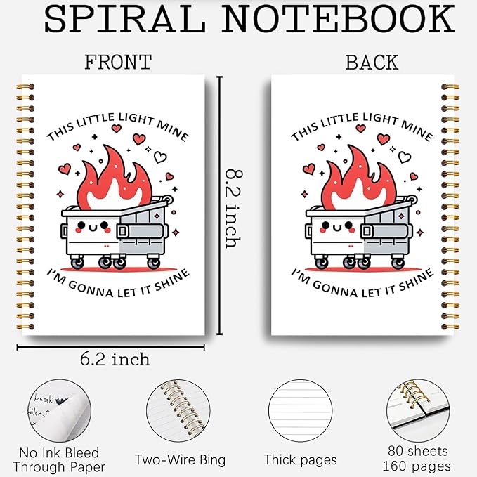 Sarcastic Dumpster Fire Notebook, This Little Light of Mine Dumpster Fire Journal, Funny Notebook Journal for Coworkers, Funny Office Supplies, Hardcover Spiral Notebooks 5.5x8.3 Inch