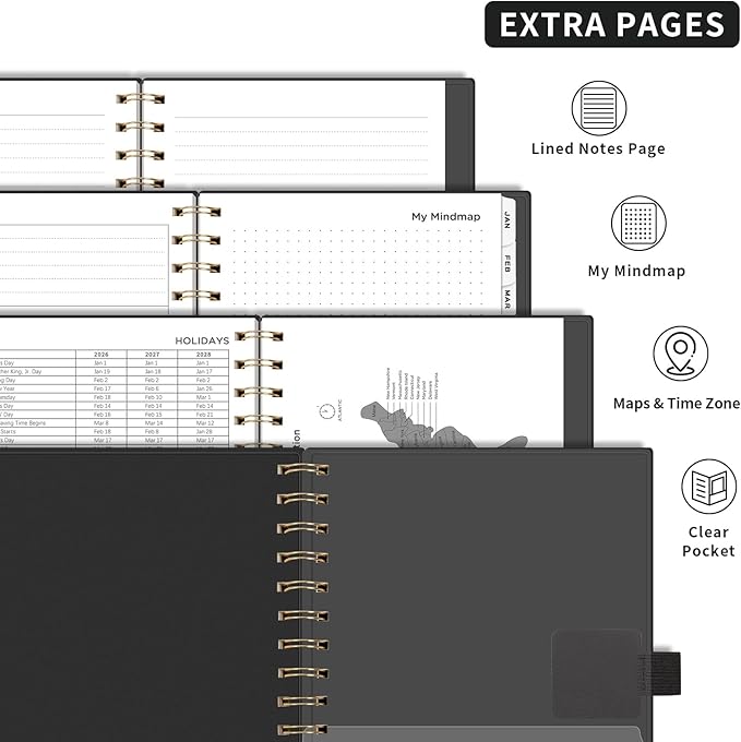 AHGXG 2026 Planner, Weekly and Monthly, Jan 2026 - Dec 2026, 12 Months, 2026 Calendar Planner Book with Tabs for Men Women School Home Office Supplies, A5 (6" X 8.38"), Black