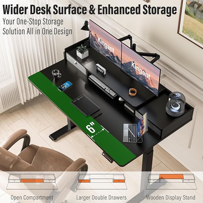 Standing Desk with Drawers,Thickened Table Legs Sit Stand Desk Electric for Home Office & Gaming,Ergonomic Stand Up Desk Cable Management Tray(Classic Black) (Classic Black, 63″ x 30″)